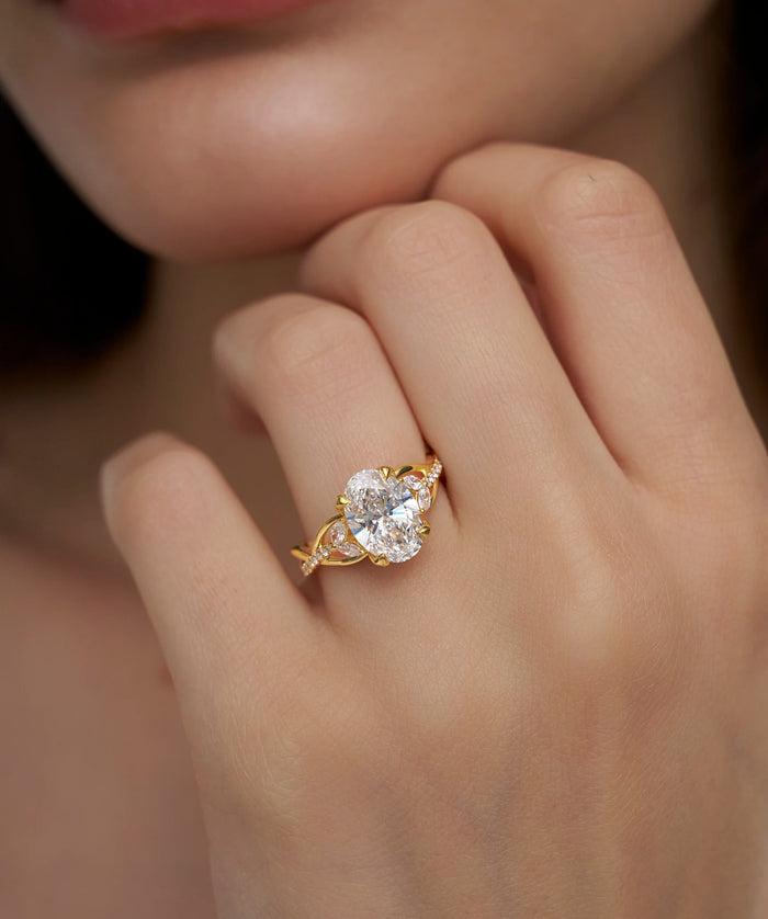 Oval Cut Lab Grown Diamond Twisted Vine Engagement Ring in Gold