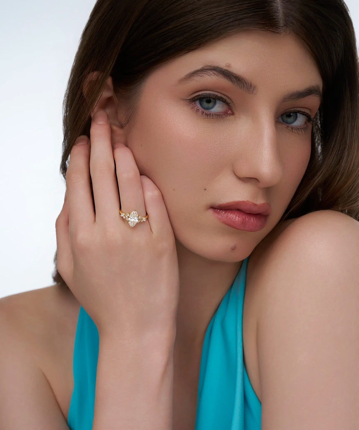 Marquise Cut Lab Grown Diamond Floral Cluster Engagement Ring in Gold