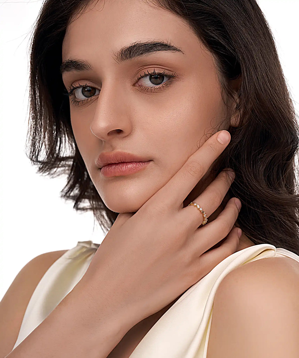 Scattered Baguette and Round Lab Grown Diamond Band in Gold