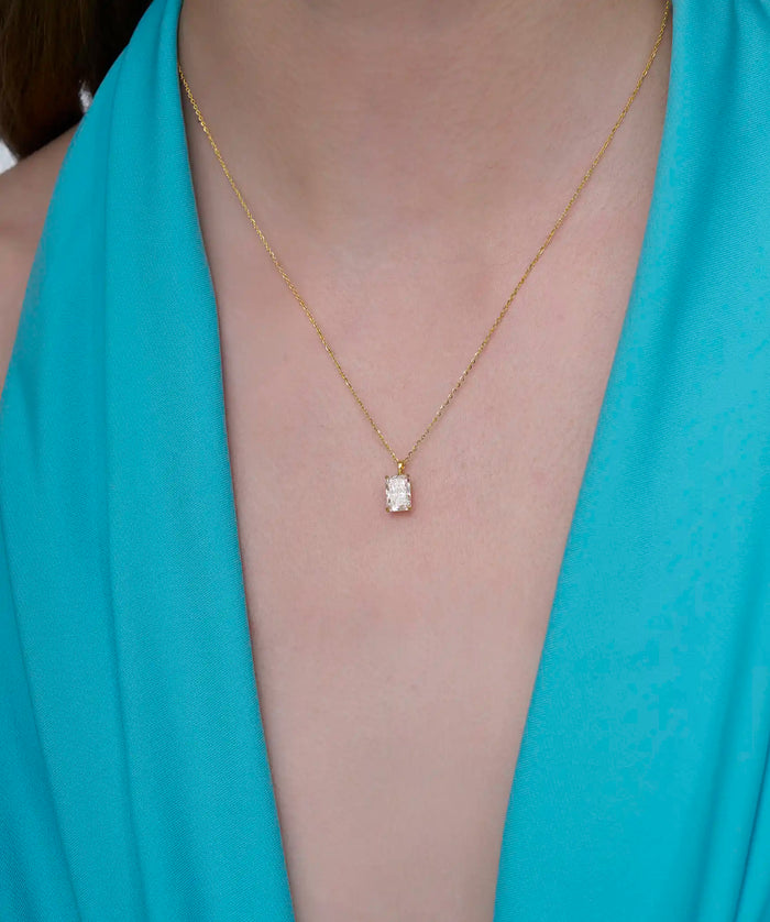 Elegant Emerald Cut Solitaire Pendant Necklace