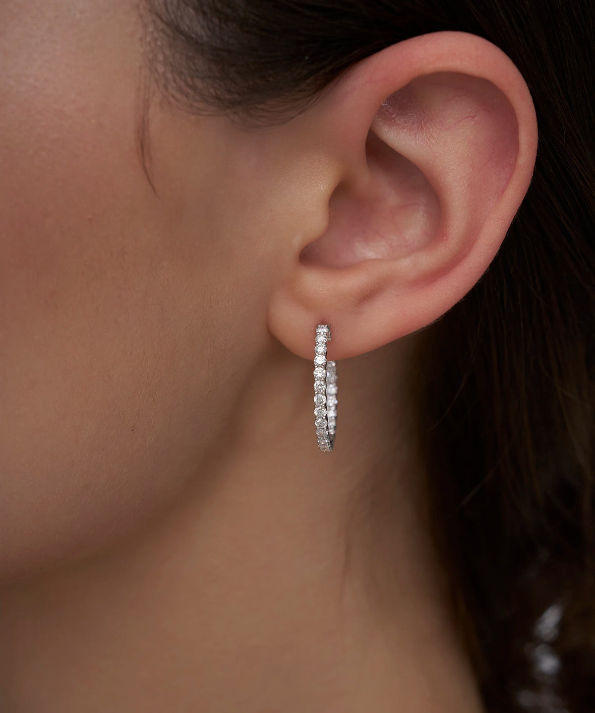 Round Lab Grown Diamond Inside Out Hoop Earrings in Gold
