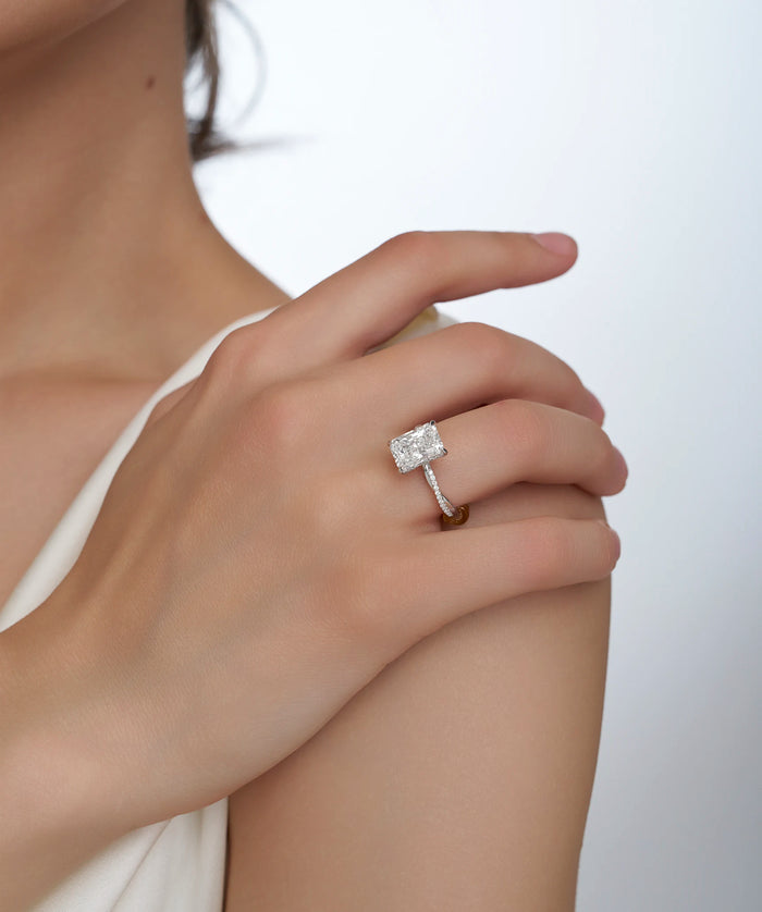 Radiant Cut Lab Grown Diamond Twisted Shank Engagement Ring in Gold