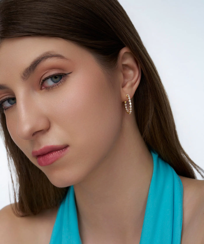 Oval Lab Grown Diamond Inside Out Hoop Earrings in Gold