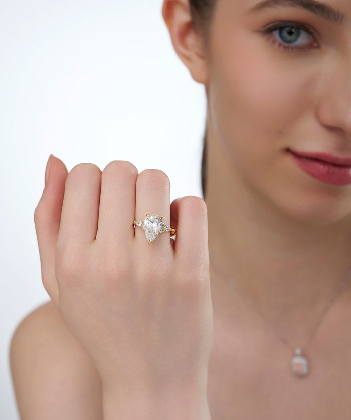 Pear Cut Lab Grown Diamond Cluster Engagement Ring in Gold