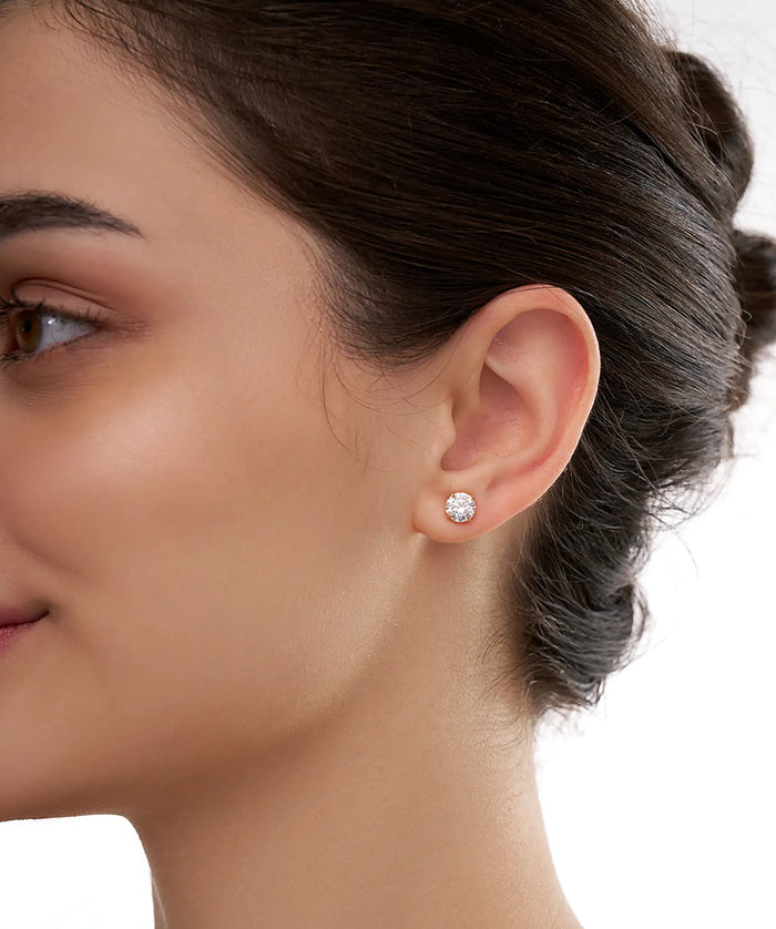 Round Lab Grown Diamond Solitaire Stud Earrings in Gold