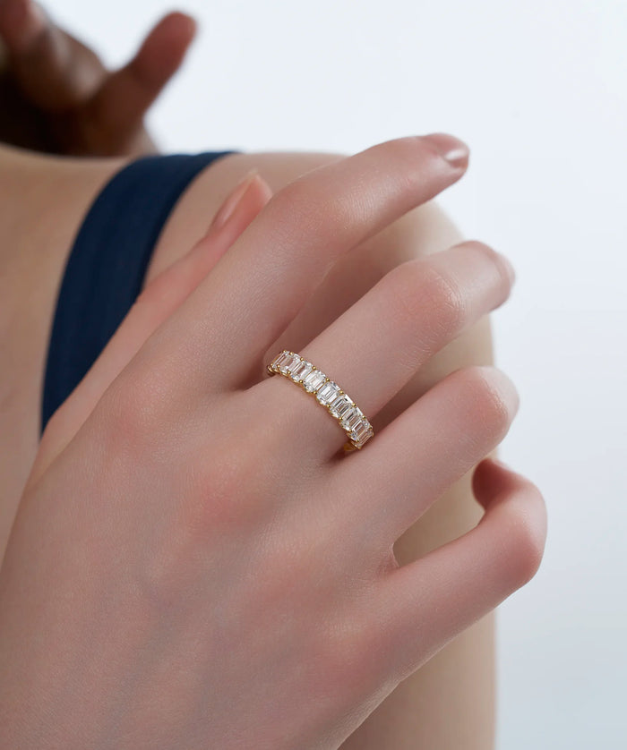 Emerald Cut Lab Grown Diamond Half Eternity Band in Gold