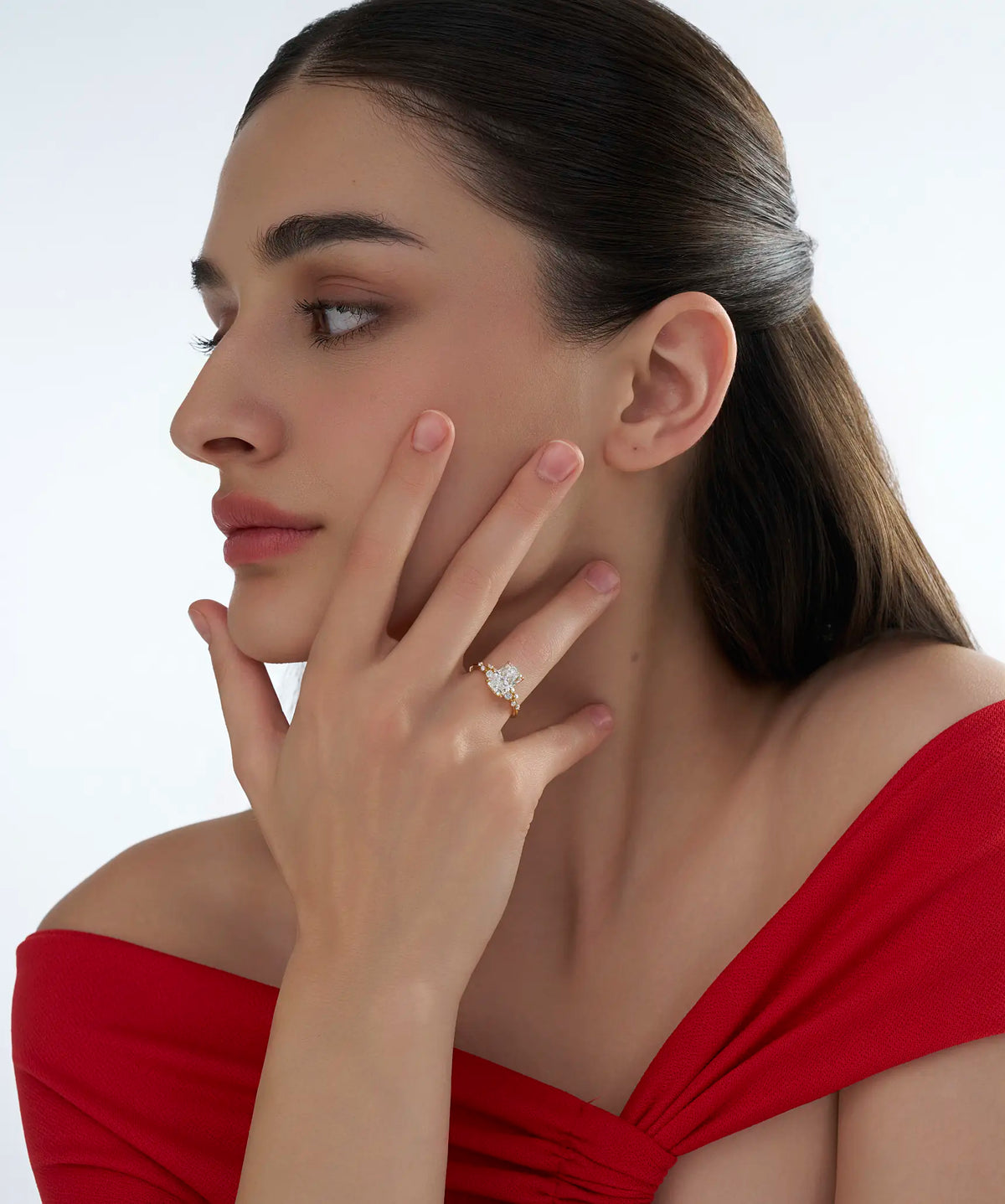 Radiant Cut Lab Grown Diamond Cluster Accent Engagement Ring in Gold