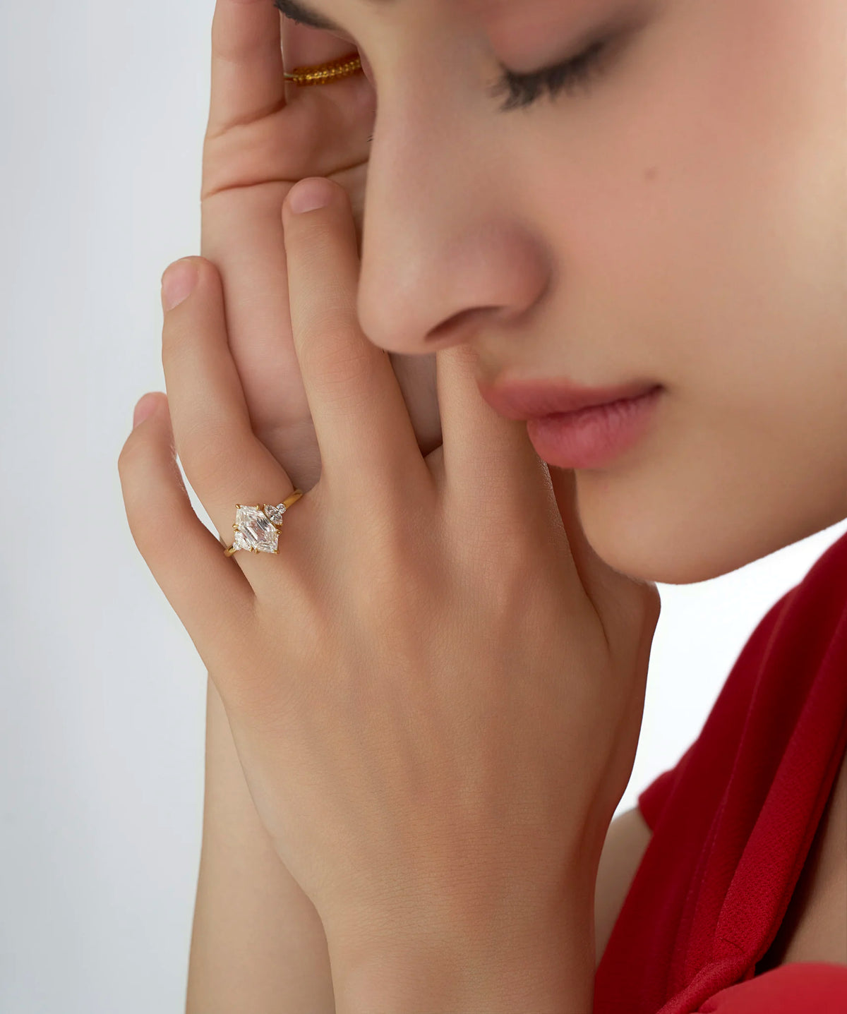 Dutch Marquise Cut Lab Grown Diamond Engagement Ring with Marquise and Round Accents in Gold