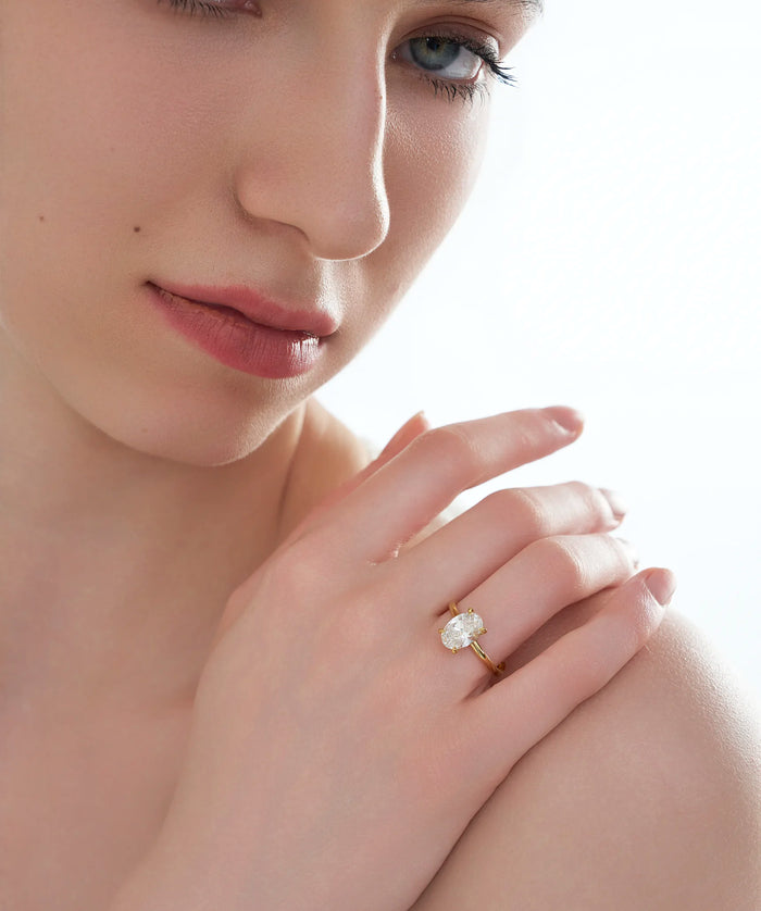 Oval Cut Lab Grown Diamond Solitaire Engagement Ring in Gold