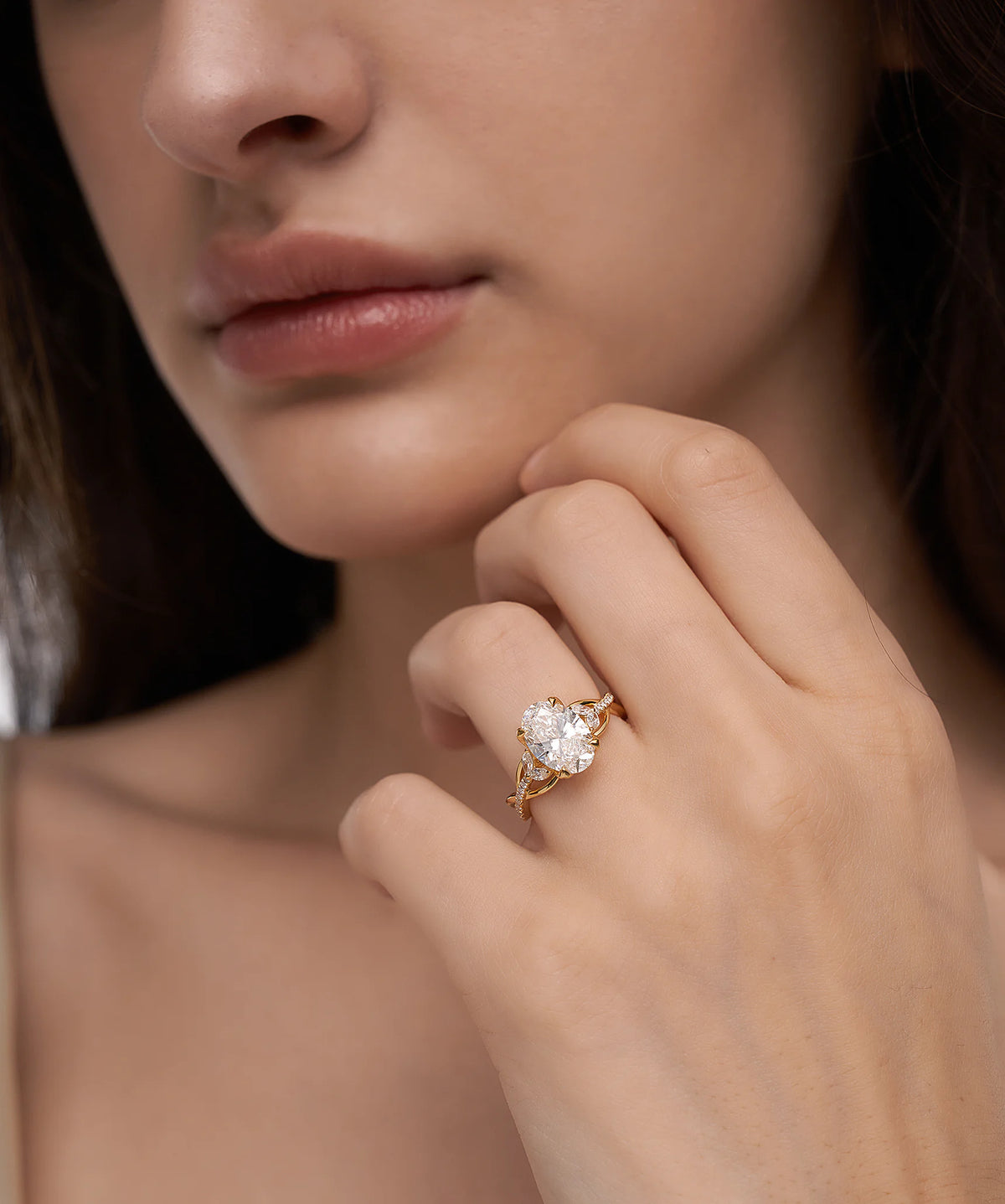 Oval Cut Lab Grown Diamond Twisted Vine Engagement Ring in Gold