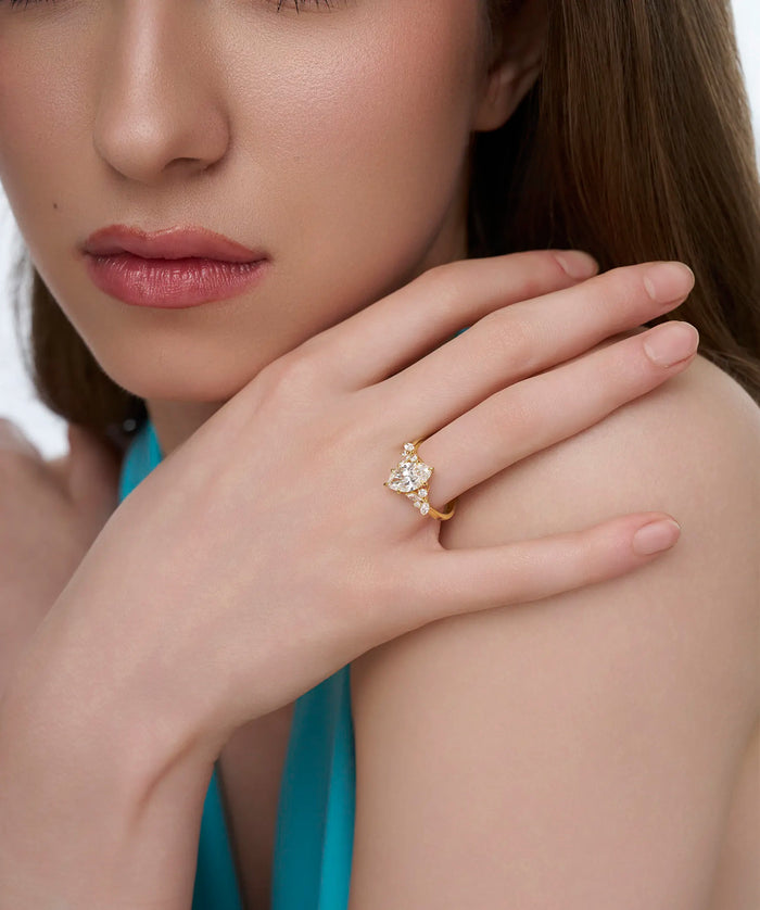Marquise Cut Lab Grown Diamond Floral Cluster Engagement Ring in Gold