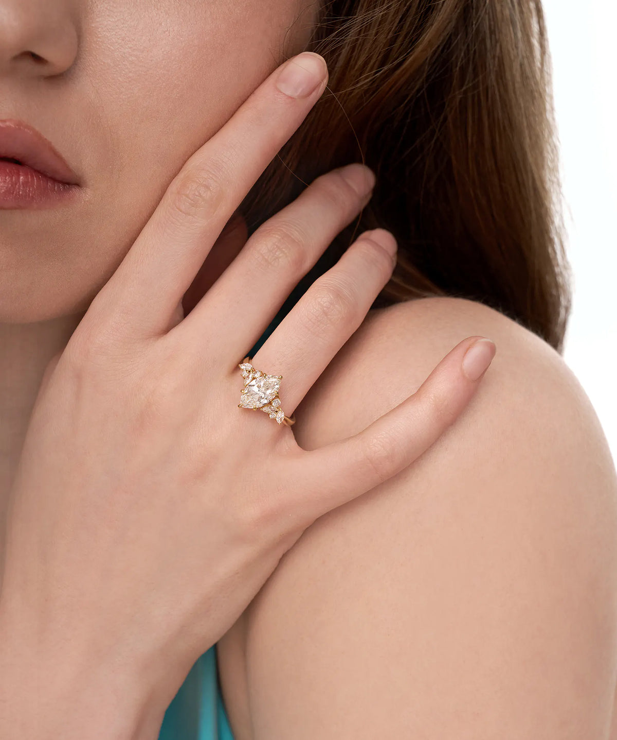 Marquise Cut Lab Grown Diamond Floral Cluster Engagement Ring in Gold