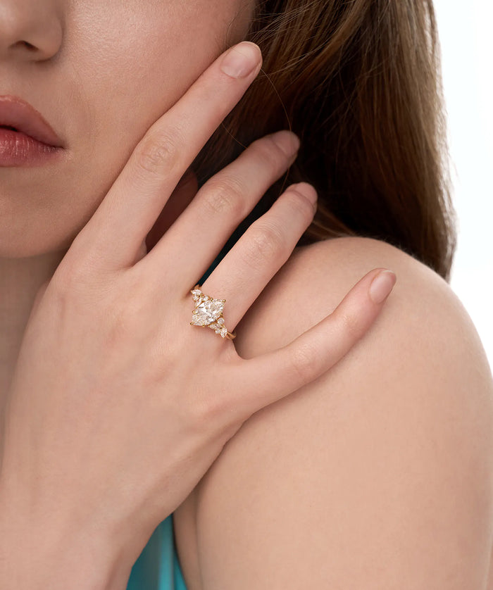 Marquise Cut Lab Grown Diamond Floral Cluster Engagement Ring in Gold