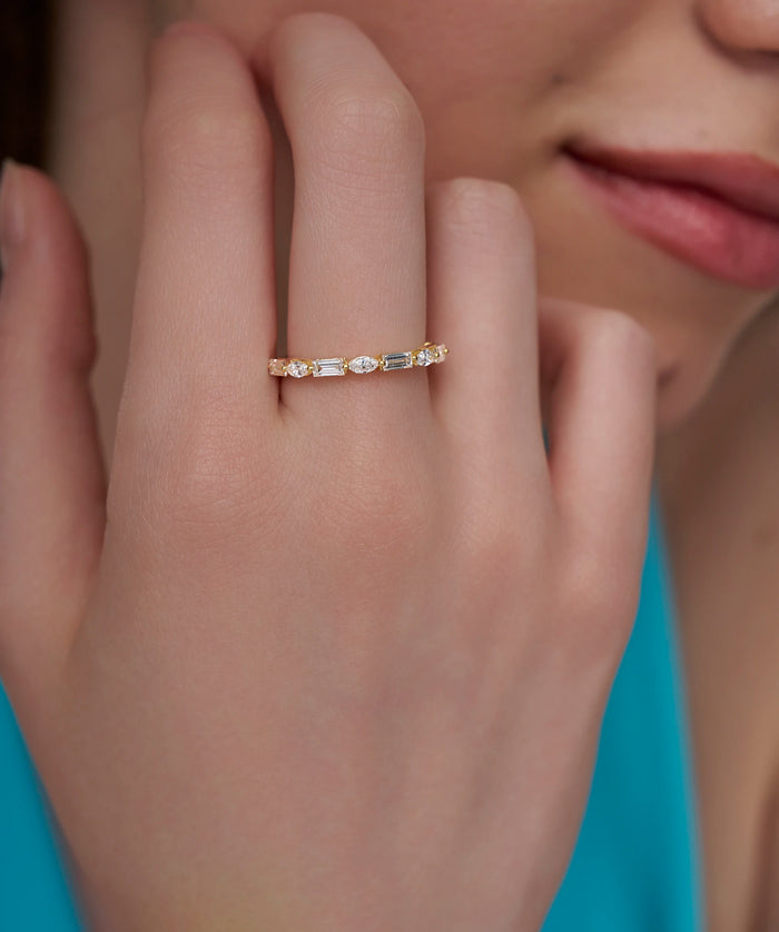 Baguette and Marquise Lab Grown Diamond Half Eternity Band in Gold