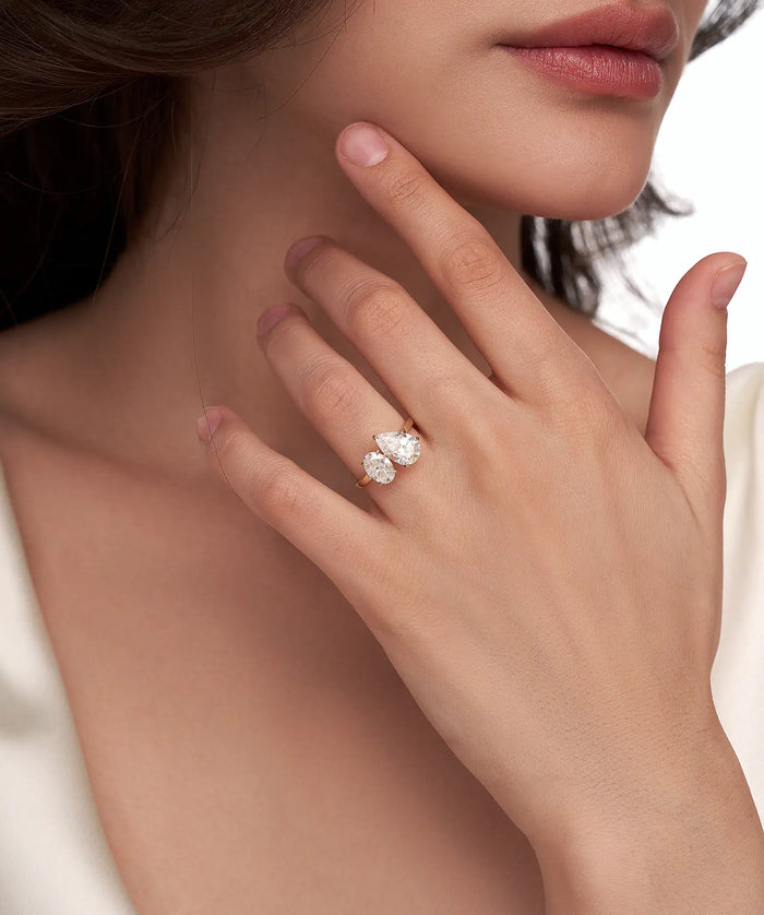 Oval and Pear Lab Grown Diamond Toi et Moi Ring in Gold