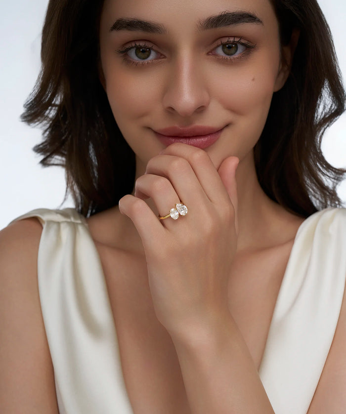 Oval and Pear Lab Grown Diamond Toi et Moi Ring in Gold