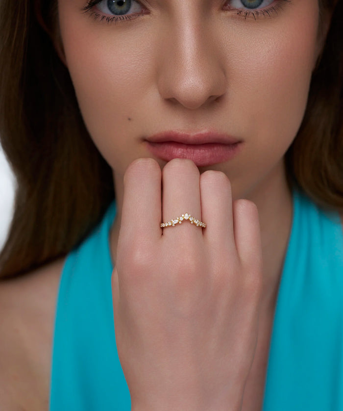 Pear and Round Lab Grown Diamond Curved V Band