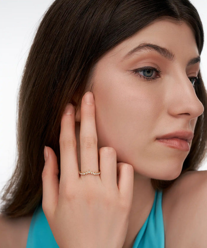 Pear and Round Lab Grown Diamond Curved V Band