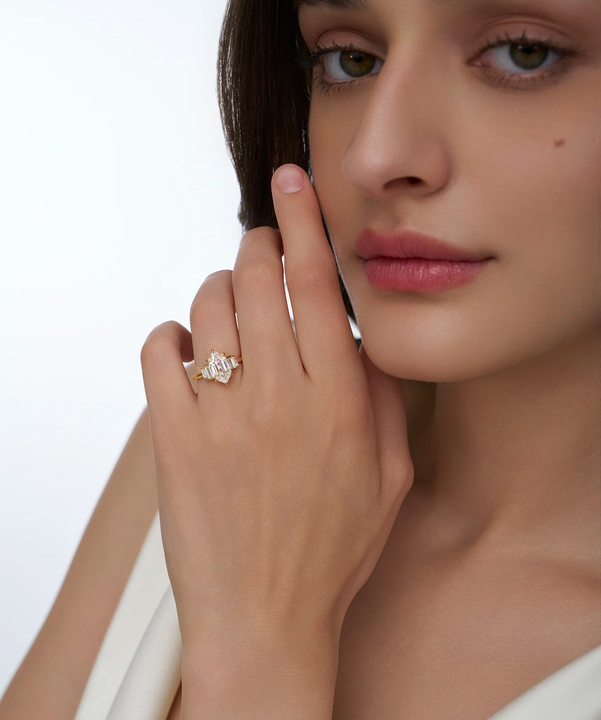 Dutch Marquise Cut Lab Grown Diamond Engagement Ring with Baguette Sides in Gold
