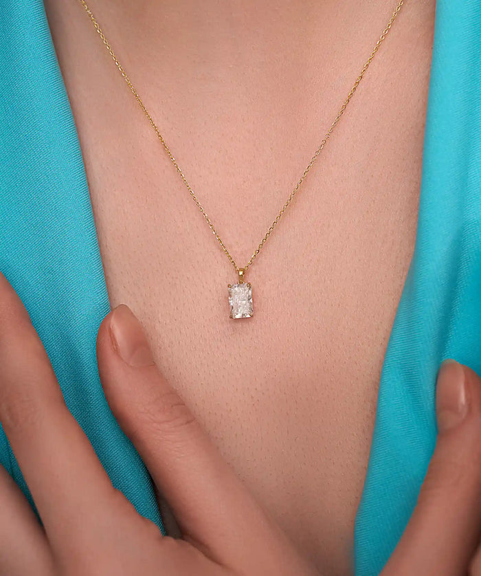 Elegant Emerald Cut Solitaire Pendant Necklace