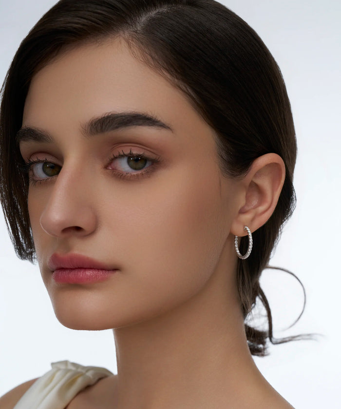 Round Lab Grown Diamond Inside Out Hoop Earrings in Gold