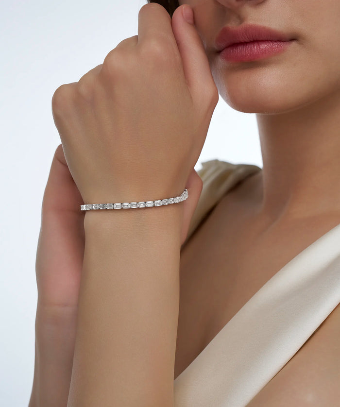Emerald Cut Straight Line Tennis Bracelet