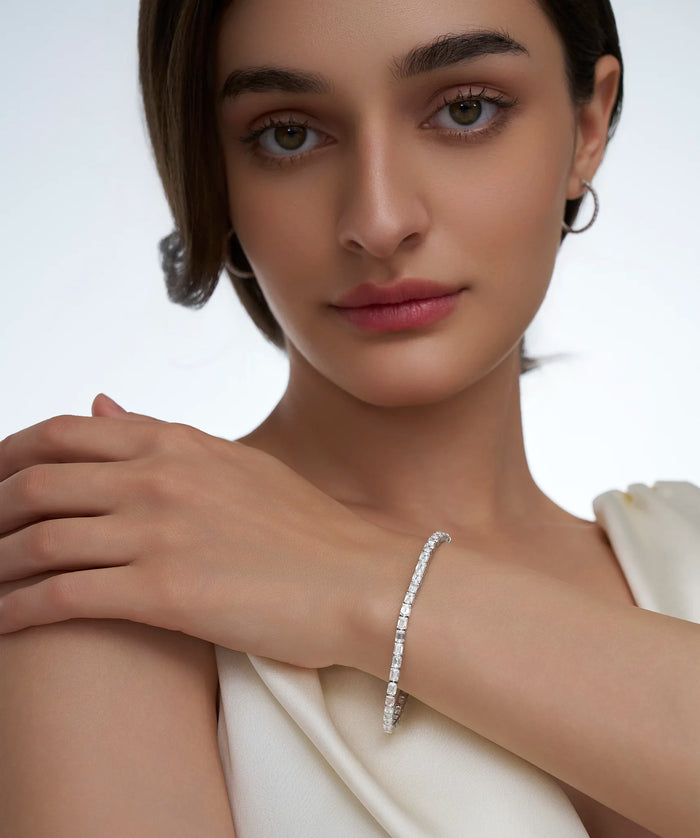 Emerald Cut Straight Line Tennis Bracelet