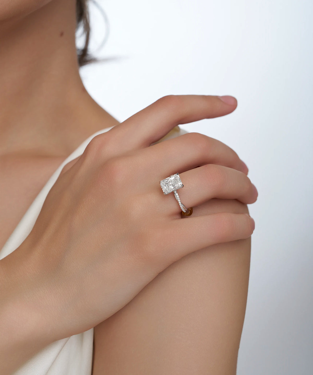 Radiant Cut Lab Grown Diamond Twisted Shank Engagement Ring in Gold