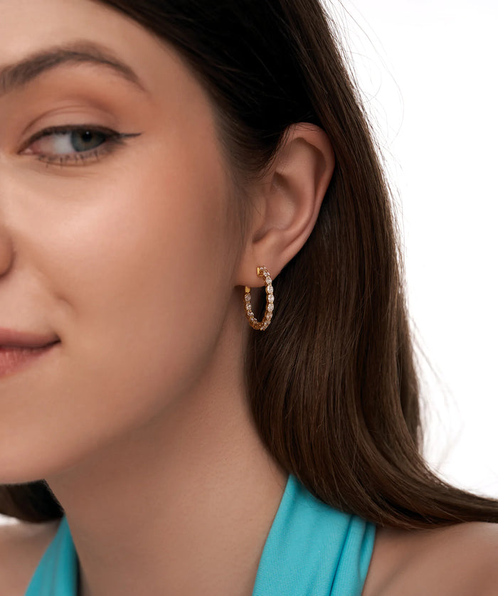 Oval Lab Grown Diamond Inside Out Hoop Earrings in Gold