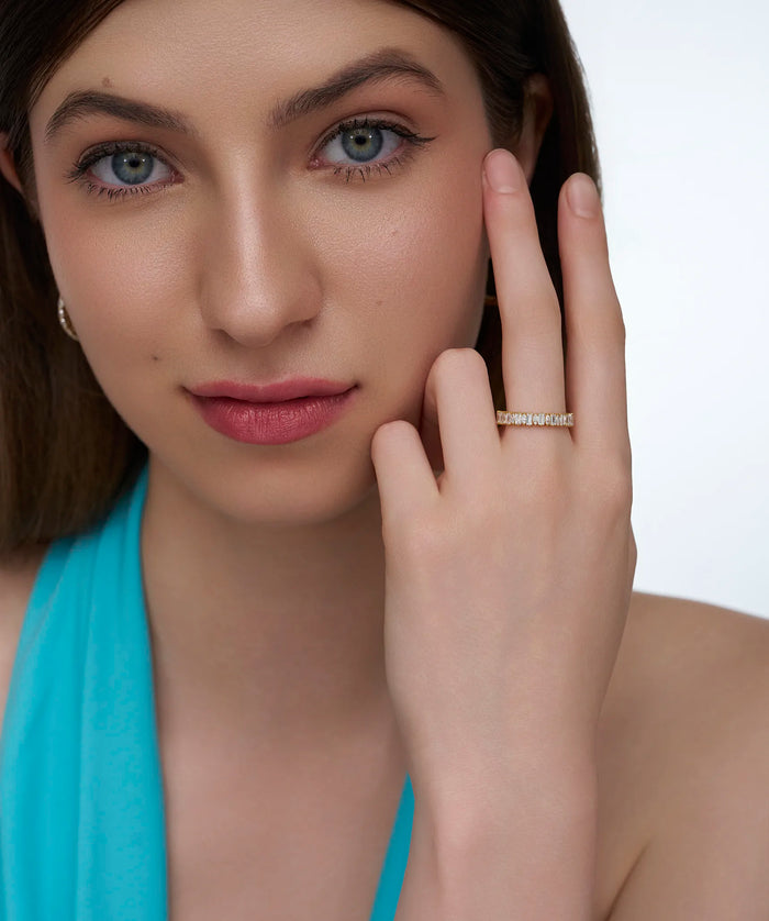 Vertical Baguette and Marquise Lab Grown Diamond Half Eternity Band in Gold