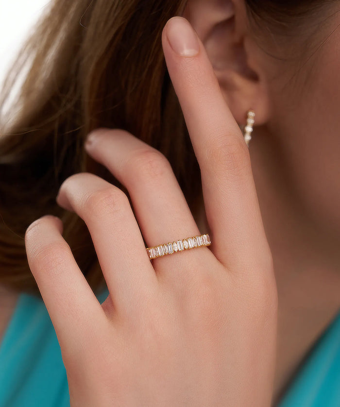 Vertical Baguette and Marquise Lab Grown Diamond Half Eternity Band in Gold