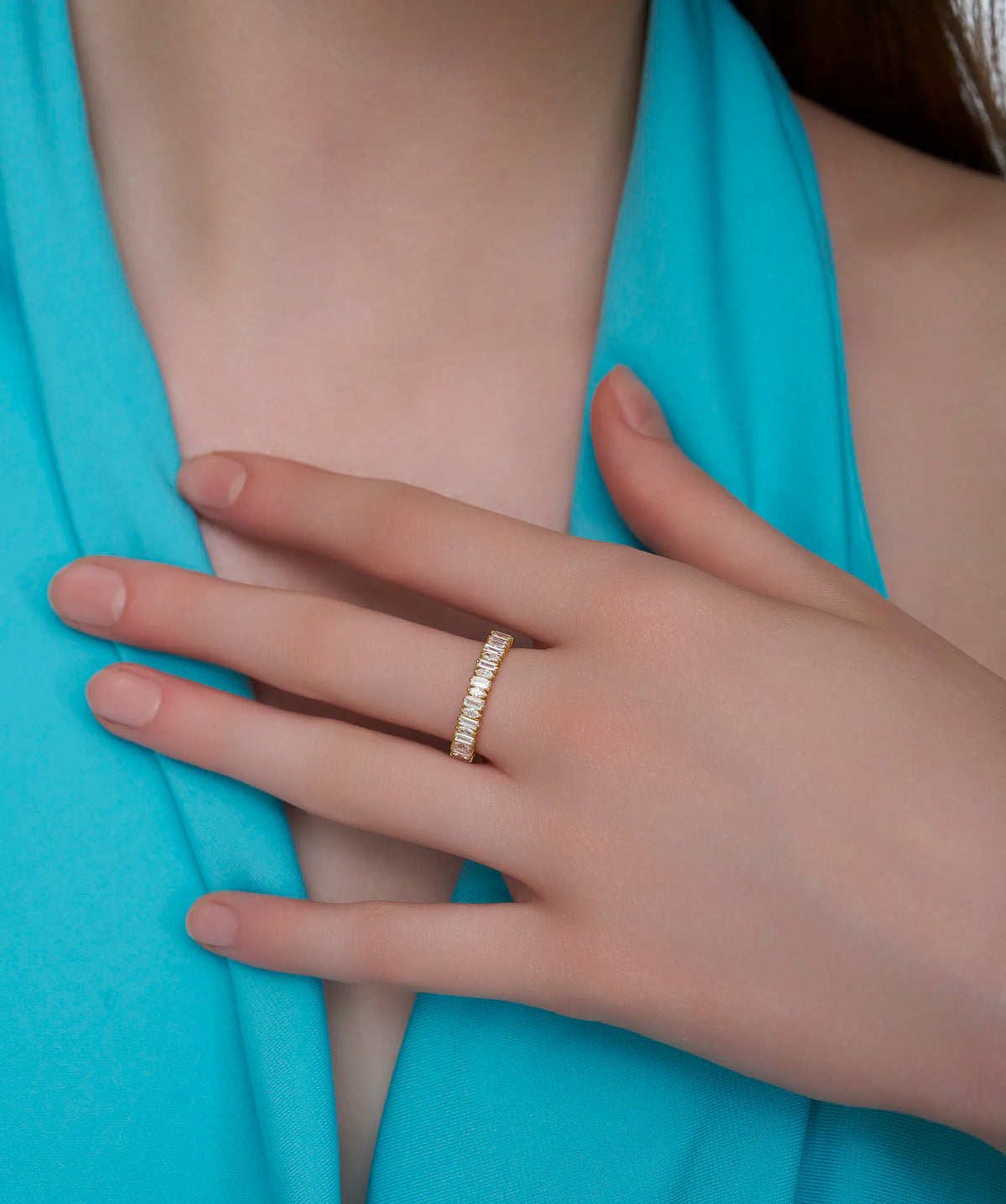 Vertical Baguette and Marquise Lab Grown Diamond Half Eternity Band in Gold