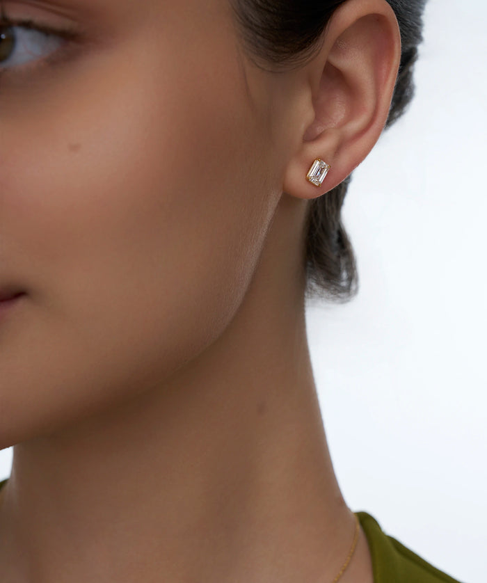 Emerald Cut Solitaire Stud Earrings