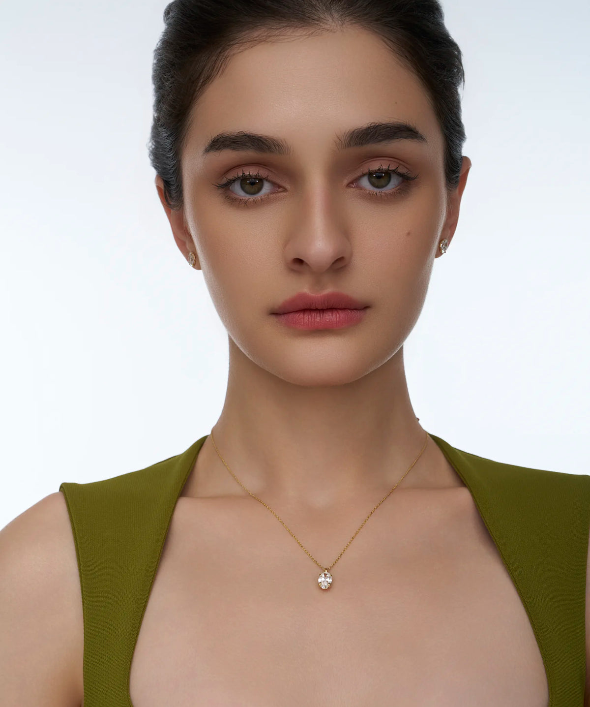 Elegant Oval Solitaire Drop Pendant Necklace
