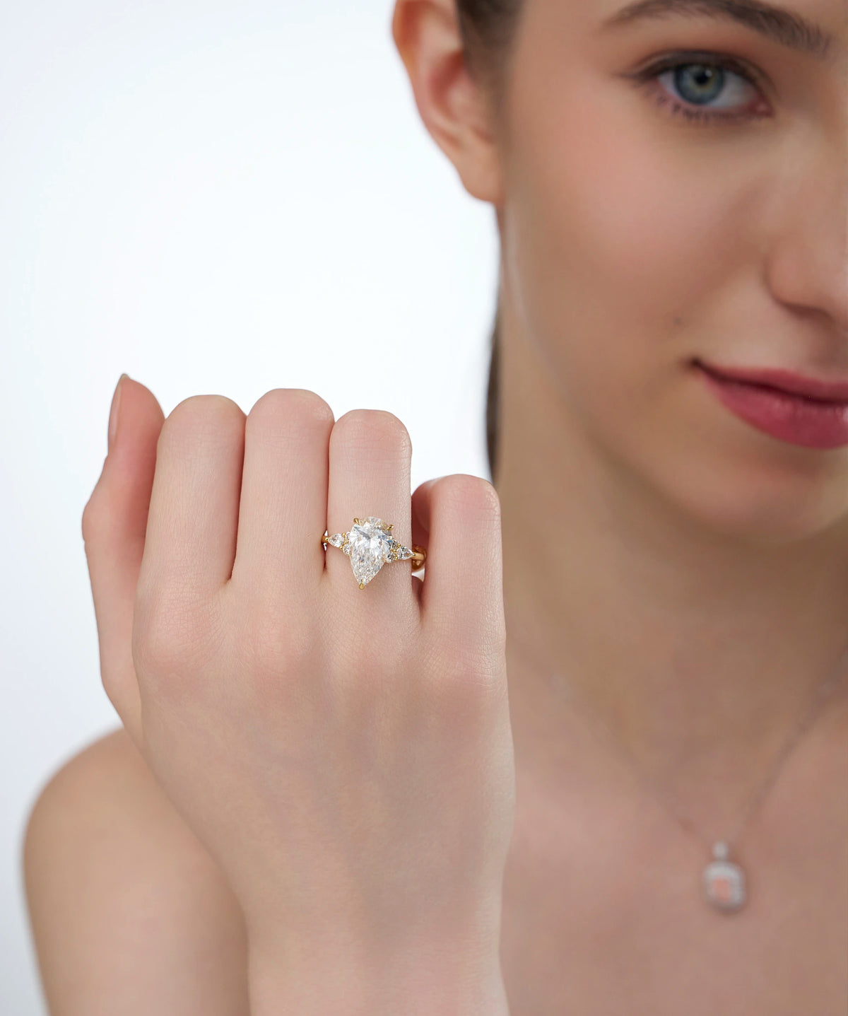 Pear Cut Lab Grown Diamond Cluster Engagement Ring in Gold