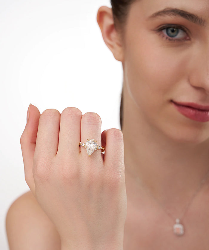 Pear Cut Lab Grown Diamond Cluster Engagement Ring in Gold