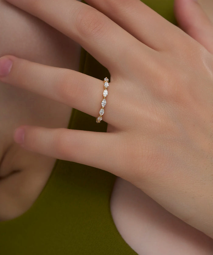 East West Marquise Lab Grown Diamond Half Eternity Band in Gold