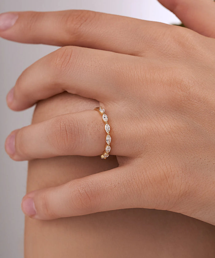 East West Marquise Lab Grown Diamond Half Eternity Band in Gold