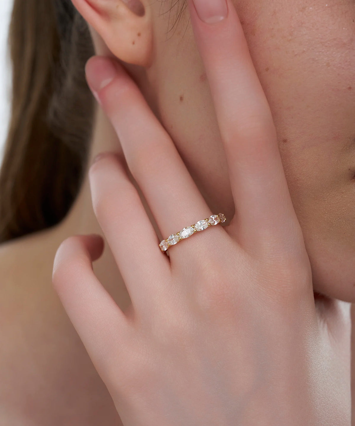 East West Oval Lab Grown Diamond Half Eternity Band in Gold