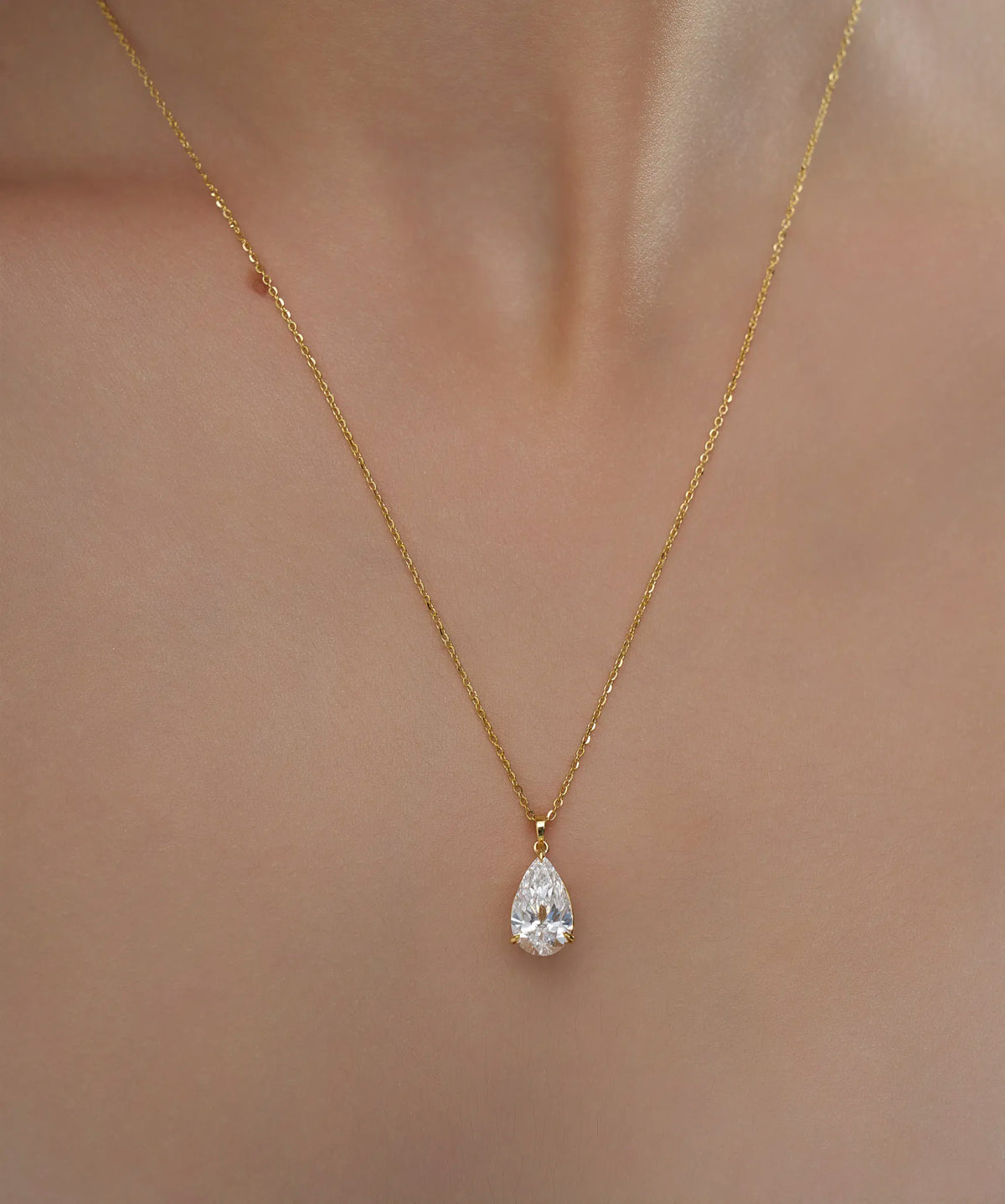 Celestial Pear Cut Teardrop Solitaire Pendant Necklace
