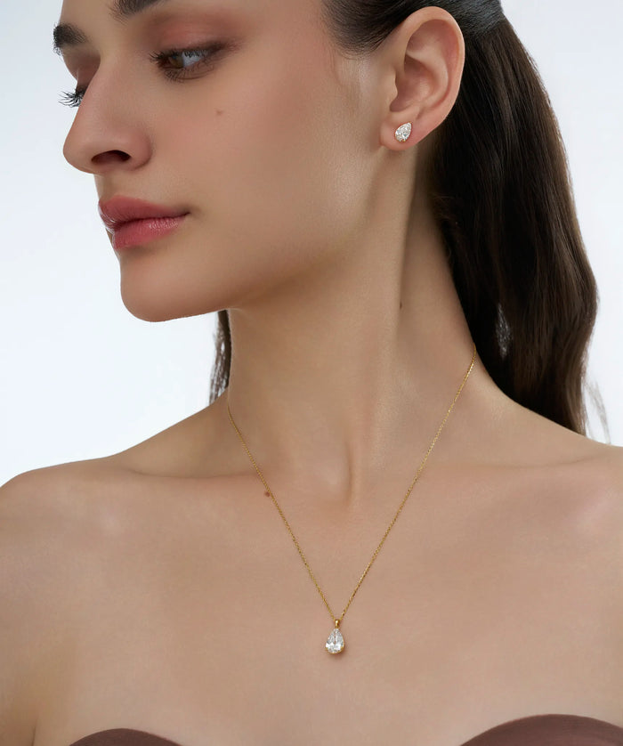 Celestial Pear Cut Teardrop Solitaire Pendant Necklace