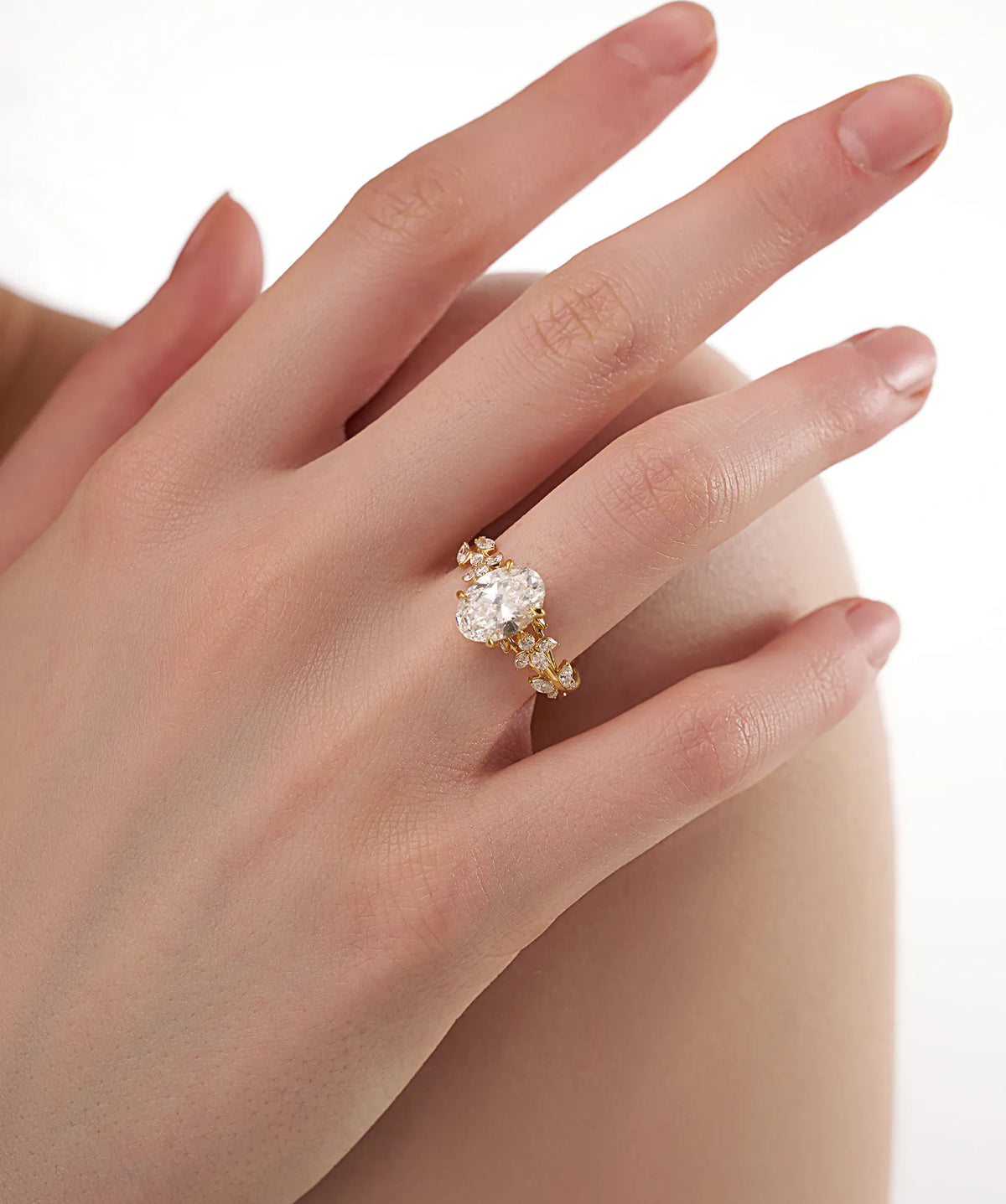 Oval Cut Lab Grown Diamond Floral Vine Engagement Ring in Gold