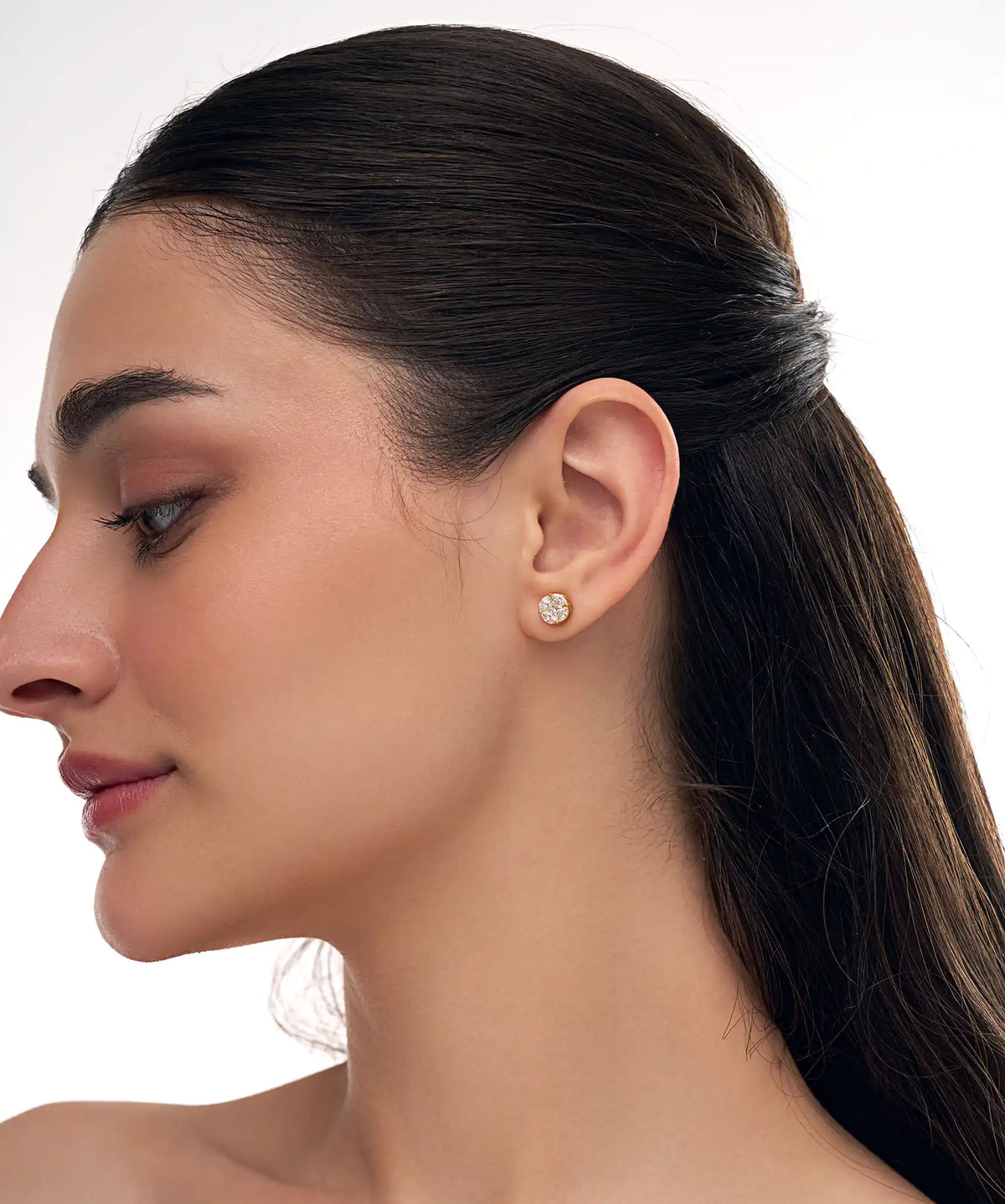 Princess and Marquise Lab Grown Diamond Cluster Stud Earrings in Gold