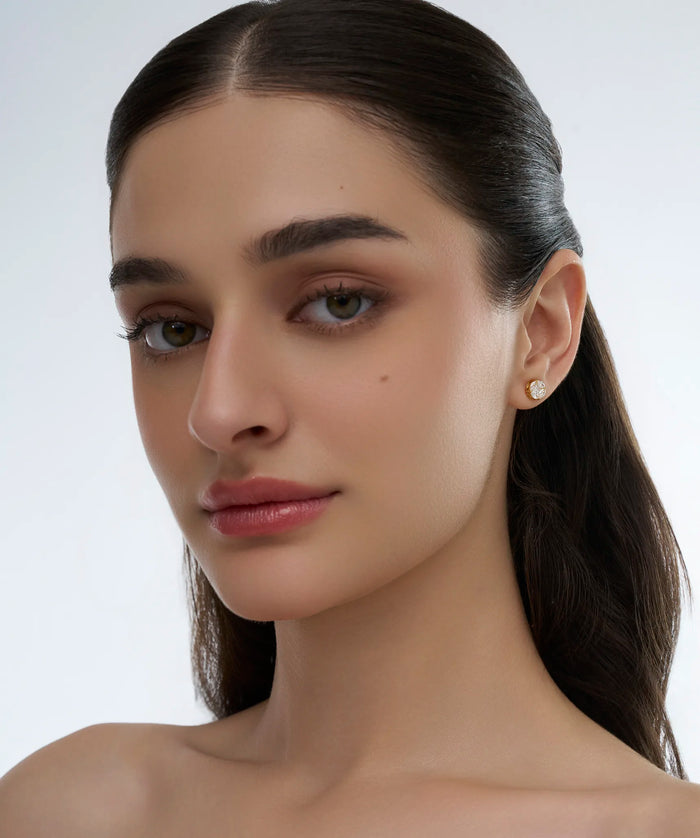 Princess and Marquise Lab Grown Diamond Cluster Stud Earrings in Gold