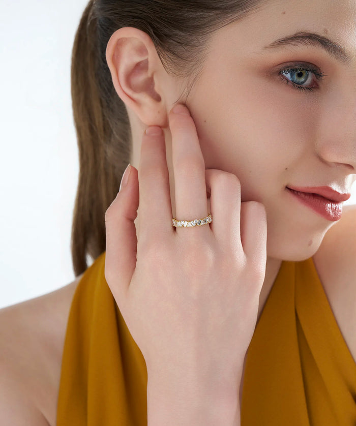 Trillion and Round Lab Grown Diamond Full Eternity Band in Gold