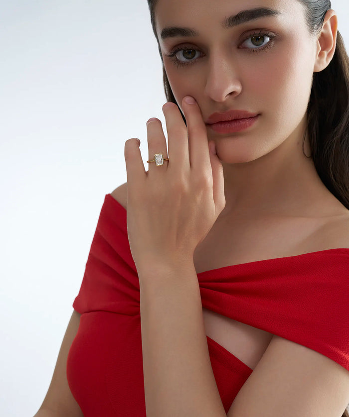 Bezel Set Radiant Cut Lab Grown Diamond Solitaire Ring in Gold