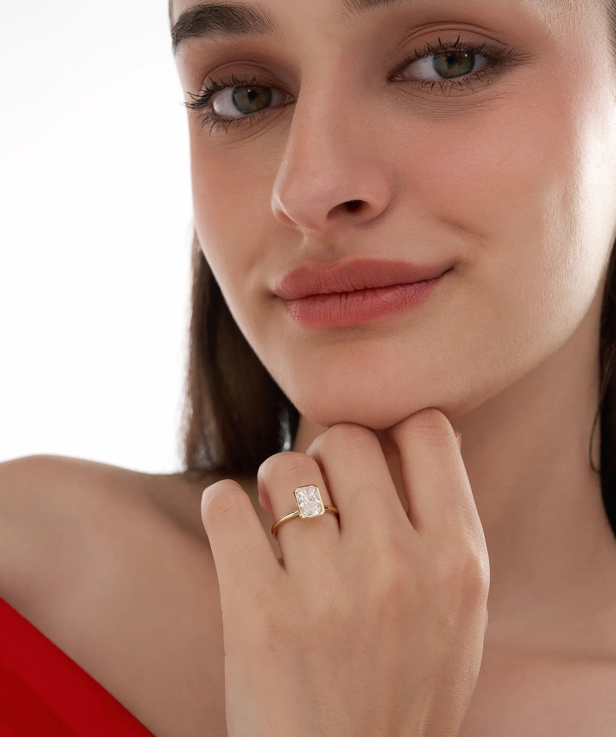 Bezel Set Radiant Cut Lab Grown Diamond Solitaire Ring in Gold