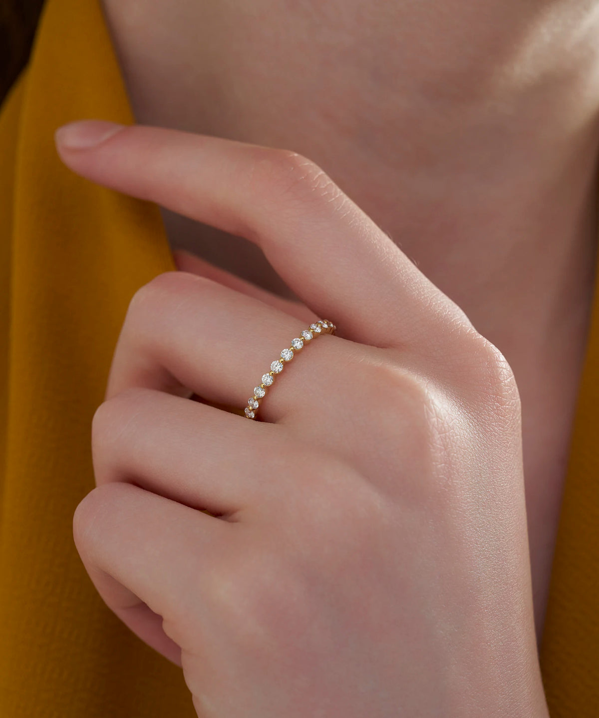 Slim Round Lab Grown Diamond Full Eternity Band in Gold