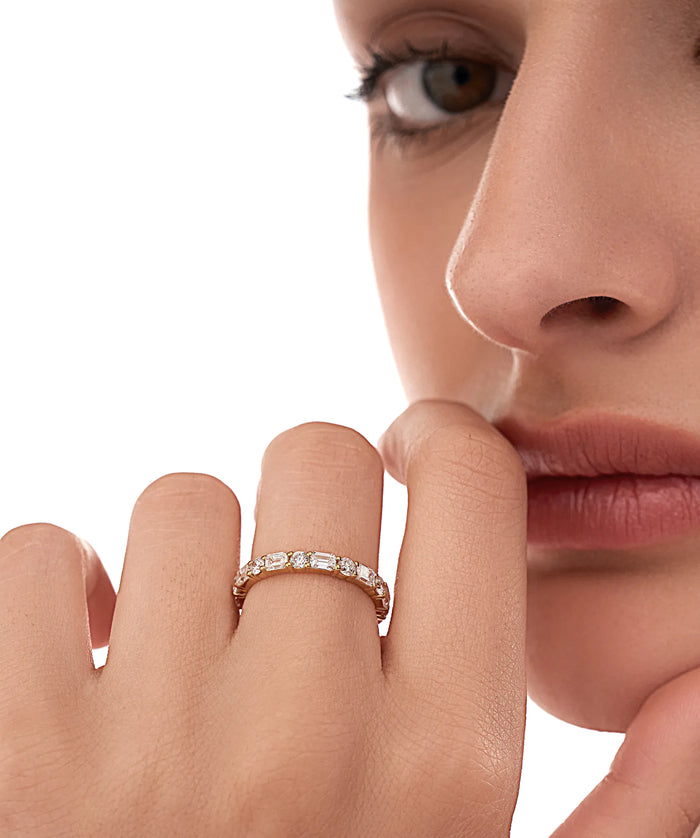 Emerald and Round Lab Grown Diamond Full Eternity Band