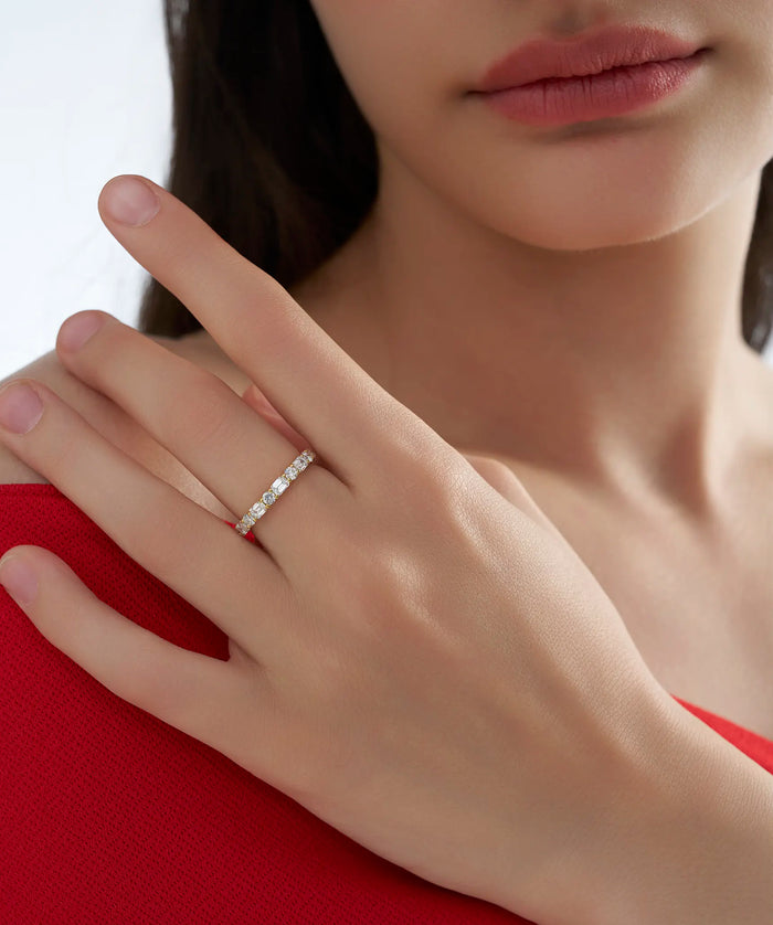 Emerald and Round Lab Grown Diamond Full Eternity Band